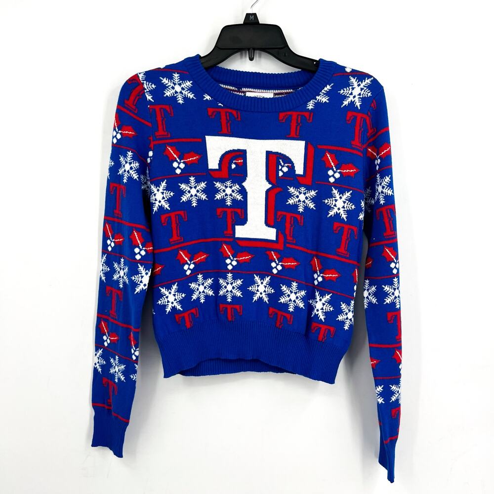 MLB GENUINE MERCHANDISE Texas Rangers T Snowflakes Sweater Medium Royal Blue NWT